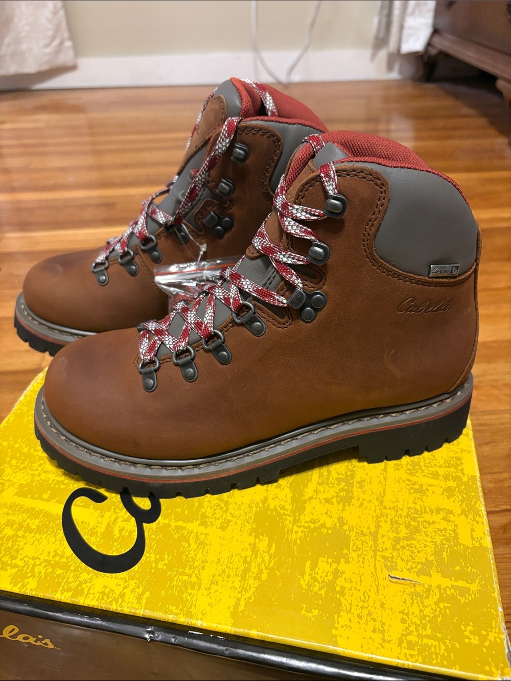 Cabela's Brown Leather Hiking Boots with Red Accents